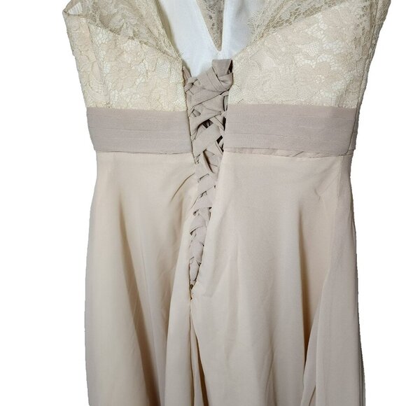 Warm Notices Champagne Lace & Chiffon Cocktail Dress Size 6 Elegant V-Neck - Picture 8 of 13